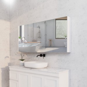 Gloss White Pencil edge Mirror Cabinet 1500